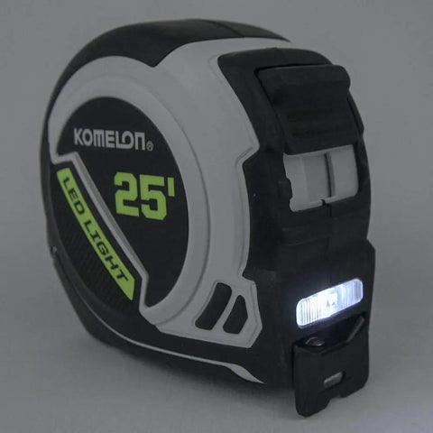Rechargeable LED Light Tape Measure 25ft 1 Inch Tape With Slimline Case Nylon Coated Blade Non Glare White Blade Handy Pro Grade Tool