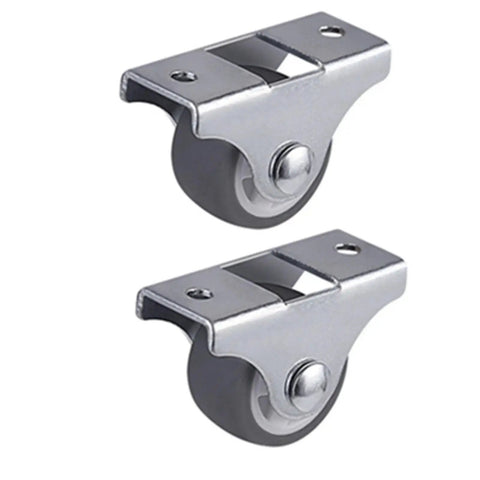 16 Pack Heavy Duty Caster Wheels 1 Inch Rigid Non Swivel Ball Bearing Trolley Casters Built Tough As Nails For Gliding Smooth Across Any Floor Without Breaking A Sweat - close-up view of two caster wheels with metal housing and rubber tires.