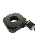 Precision Powerhouse Motorized Rotary Positioning Stage Featuring Knockout Accuracy Electric Rotary Table for lab use, showing gear assembly and central bore.