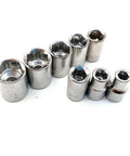 Heavy Duty 8 Piece 1/4 Inch Drive Hex Socket Adapter Set In Sizes 5mm To 12mm With Square Shank Made From Premium 45# Steel For Tough Auto Repair And Home Maintenance Jobs No More Stripped Bolts, shown in sizes 5mm to 12mm