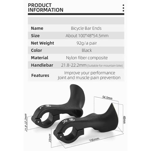 Ergonomic No Slip Bike Handlebar Ends for MTB and Road Cyclocross Bikes Extender Bar Ends Fits 21.8 to 22.8mm Handlebars shown in details.