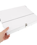 Robust White PVC And Acrylic Model Tool Storage Rack Featuring Multi Compartment Design For Diy Hobbyists being held, showing the top view.