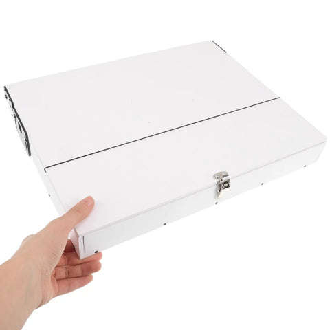 Robust White PVC And Acrylic Model Tool Storage Rack Featuring Multi Compartment Design For Diy Hobbyists being held, showing the top view.
