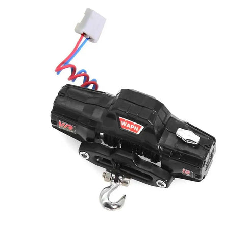Rockin Metal Electric RC Winch For Mini 1/18 Trx4m And 1/24 Fms Crawlers with hook and wiring for heavy-duty offroad use.