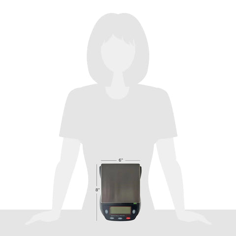 Pro Grade Jewelry Scale 1000G X 0.1G Readout, Portable Countertop Digital Scale shown in size comparison with silhouette