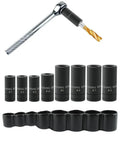 8-Piece Tap Socket Wrench Set For Fractional, NPT And Metric Taps Up To 12mm, Pro Grade MCTI Ready, Heavy Duty Black Finish