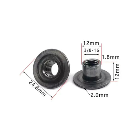 Premium Heavy Duty 3/8 X 12-16 Carbon Steel T Nuts Welding Tee Inserts For Pipe Furniture And Rolling Trolley Castors No BS Grey Finish Pack Of 20 detailed view with measurements