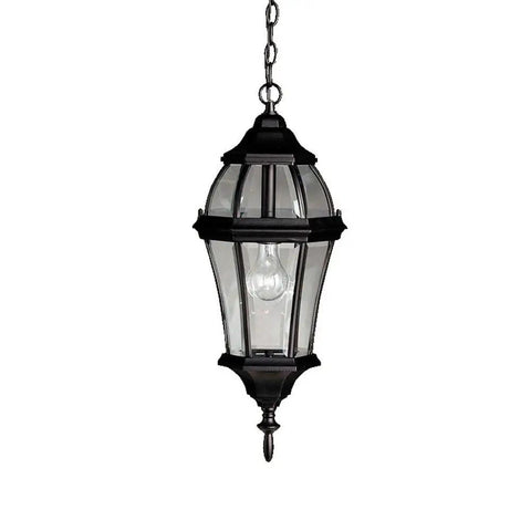 Townhouse Outdoor Pendant Light One Light Black Finish With Clear Beveled Glass Damp Location Rated Exterior Porch Lantern