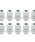 10-Pack M16x1.5 Nylon Cable Gland Connectors With Locknuts Hella Waterproof Polyamide Cable Grip in white.
