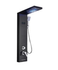 Premium Thermostatic Shower Mixer Set With Built In Led Display And Satin Black Wall Mount Bathroom Shower Tower with rainfall head.