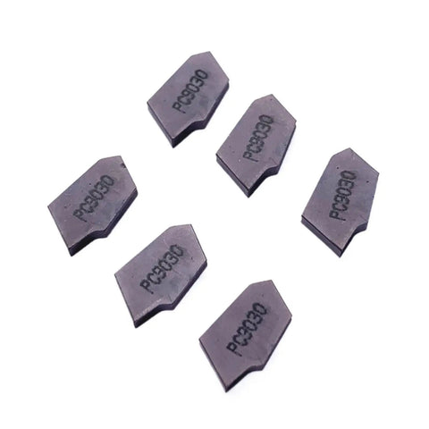 Premium 10 Pc Carbide Turning Inserts For Precision Metal Lathe Work SP200 PC9030 NC3020, six inserts displayed on white background.