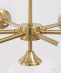 Gold Seven Light Glass Globe Sputnik Chandelier Pendant central metal hub detail, part of large hanging lamp fixture.