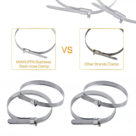 Comparison of MIKKUPPA stainless steel hose clamp and other brands. Includes 8 Piece CV Boot Band Clamp Set For Drive Shaft Universal Fit Stainless Steel Adjustable Diameter 1.8 To 3.2 Inches And 1.8 To 5.6 Inches 0.26 Inch Wide Includes Clamps For 4x11 And 4x19 Inch.