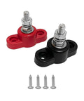 2 Pack Heavy Duty Car Battery Junction Post Blocks Featuring Rock Solid Stainless Steel Posts And Slick Insulated Nylon Bases for vehicle wiring.