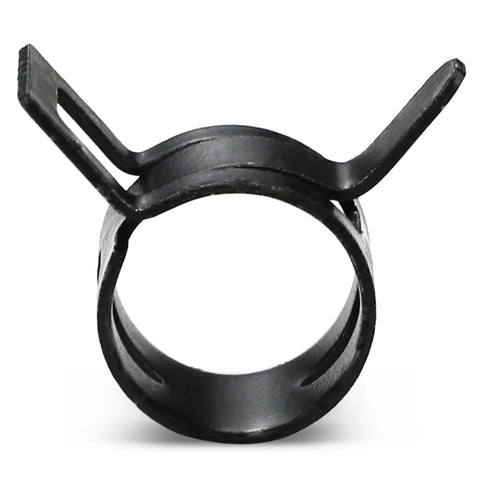 Front view of a single clamp from a 350 Piece Spring Hose Clamp Set 6 To 19 Mm Range 65Mn Spring Steel Dacromet Coated Fuel Line Clamps.