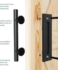 10 Inch Sliding Barn Door Handles And Pulls, Double Sided Hardware Set with Flat Bottom Plate Design in Rustic Black, Aluminum Construction