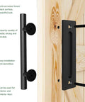 12 Inch Sliding Barn Door Handles And Pulls Double Sided Hardware Set Flat Bottom Plate Design Rustic Black Aluminum Construction