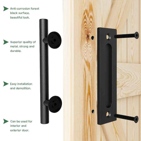 12 Inch Sliding Barn Door Handles And Pulls Double Sided Hardware Set Flat Bottom Plate Design Rustic Black Aluminum Construction