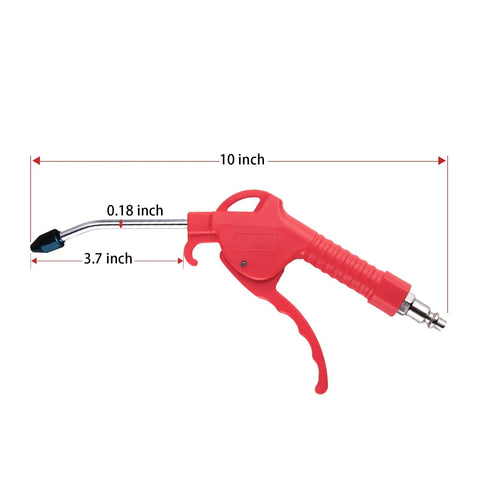 Air Blow Gun With Four Inch Nozzle For Air Compressors And Dust Cleanup Ergonomic Grip Tilting Nozzle High Impact Plastic