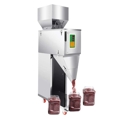 Heavy Duty Stainless Steel Automatic Filling Machine For Tea Seeds Coffee Beans Grains And More Dual Vibration Particle Weighing Filler Adjustable 10 To 999 Gram Range Bag And Bottle Filler 110V 200W