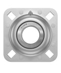 Beefy Heavy Duty Flanged Disc Bearing Unit With One And A Half Inch Round Bore For Harrow Flange Mount Replacement Part With Grease Nipple Built To Last For Rugged Farm Equipment showing front angle.