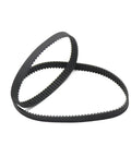 Super Cool GT2 Closed Loop Timing Belt 6mm Pulley Drive Synchronous Syncbelt For 3D Printer, CNC, And Robotics With Abrasion Resistant Durable Flex Performance In 280 Millimeter Size, showing two black timing belts.