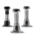 Pro Grade Stainless Steel Espresso Tamper Kit With Auto Rebound For 51 53 And 58 Mm Portafilters, three designs in black and chrome.