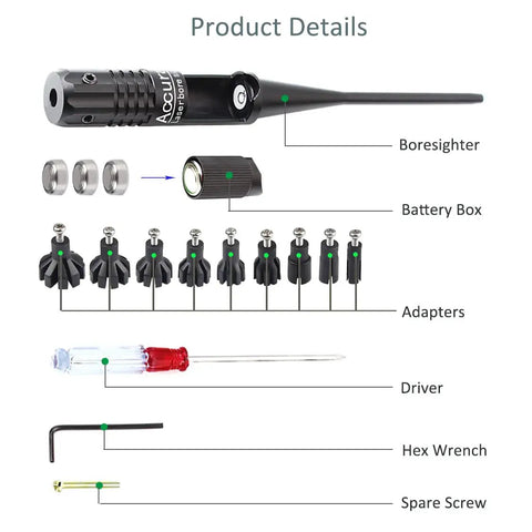 Red Dot Laser Bore Sight Kit For Pistols Rifles Scopes And Shotguns With Multi Caliber Adapters Up To 0.54 Caliber product components