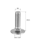 Heavy Duty 304 Stainless Steel Carriage Bolts M6x20mm 20 Pack solid round head with square neck for woodworking projects.