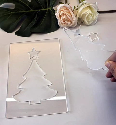 Premium Christmas Lantern Router Templates For Woodworking Shops, 1/4 Thick Clear Acrylic Stencils 5.5 By 8 Inches with tree pattern.