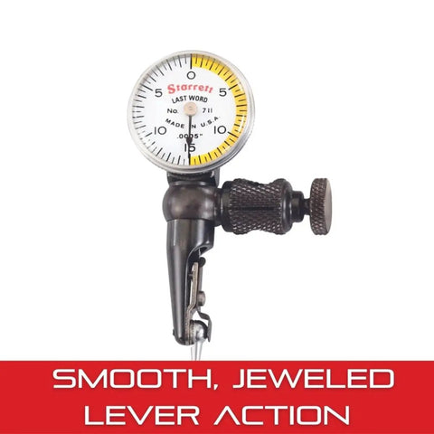 Last Word Dial Test Indicator With Body Clamp Pro Grade, White Half Shaded Dial Face, 0.030 Inch Range, Jeweled Lever