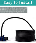 Coiled 3/4 Inch Black Vinyl Tubing 10 Ft Flexible PVC Hose with attached pump, designed for water garden pond fountains and light gas transfer.