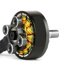 Close-up of a Beefy High Performance Brushless Drone Motor 1750KV 1950KV 2550KV for 4 6S quadcopters, black and silver construction.