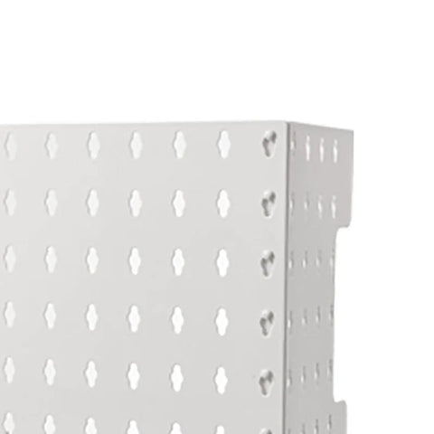 Slick Wall Mounted Pegboard Organizer With Hassle Free Punch Free Design And Legit Abs Durability, showcasing a white perforated surface.