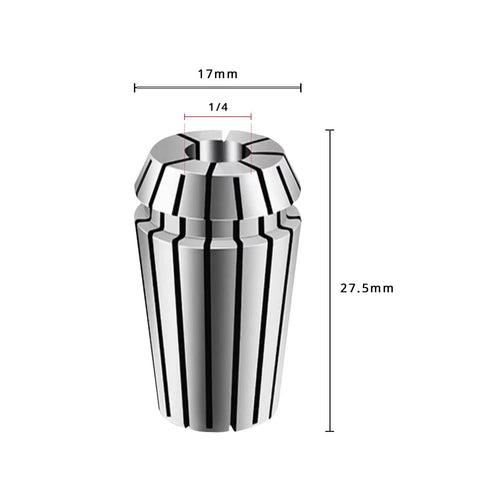 Front view of ER16 Spring Collet Set 1 Eighth Inch 1 Quarter Inch 5 Sixteenths Inch 3 Eighths Inch Beefy Grip High Precision