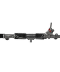 Premium Heavy Duty Power Steering Rack And Pinion Assembly Fits 2001 Through 2005 Honda Civic 1.7 Liter Non Hybrid Excluding Si Variants Plus Acura El, side view with rubber boots and fittings.