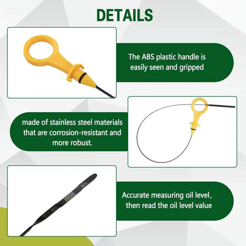 Engine Oil Dipstick Replacement For Audi 2.0T A3 A4 A5 Q3 Q5 Yellow Handle Heat-Resistant Aluminum Alloy shown with features