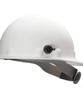 Side view of Super Eight Fiberglass Cap Style Ratchet Hard Hat With Quick-Lok Fit White Medium Worksite Ready Impact Resistant Helmet