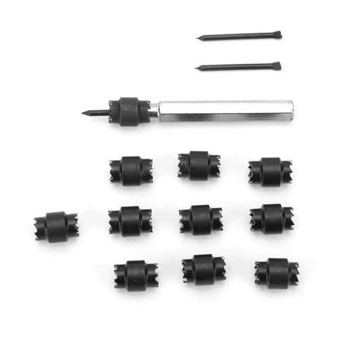 13 Piece Three Eighths Inch Double Sided HSS Spot Weld Cutter Kit With Hex Shank Drill Bits For Spot Weld Removal And Sheet Metal Panel Separator For Access Hole Cutting, set
