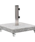 Granite And Stainless Steel Tube Parasol Base With Wheels For Easy Mobility And Quick Positioning, Weather Resistant Gray Stand