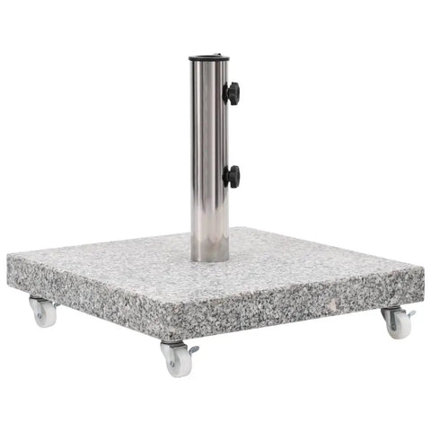 Granite And Stainless Steel Tube Parasol Base With Wheels For Easy Mobility And Quick Positioning, Weather Resistant Gray Stand