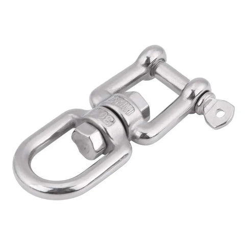 Built Like A Tank 304 Stainless Steel Swivel Shackle With Heavy Duty Snap Ring for 6mm Rope, close-up view.