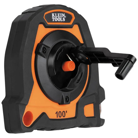 Closed Reel Tape Measure With 100 Foot Nylon Coated Blade Fast Three To One Gear Retracting Smooth Release Button And Safe Hook Storage