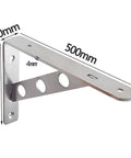 Heavy Duty Stainless Steel Shelf Brackets for Wall Mounted Corner Support L shaped brace dimensions 30mm by 500mm by 330mm.