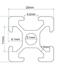 Cross-section diagram of 20 Pcs Aluminum Extrusion 20x20 1220 mm 48 Inch European Standard Anodized T Slot Linear Rail Profile For 3D Printer And CNC Machines Pro Grade Silver Finish High Quality Extruded Aluminum Profile Pack