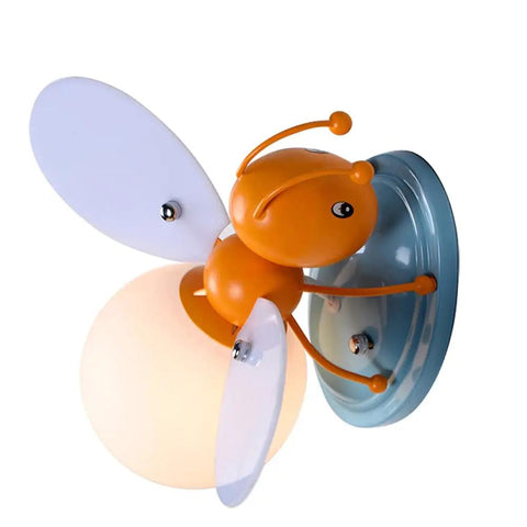 Bee Shaped Kids Wall Light With Glass Shade Cute Sconce For Girls And Boys Bedroom Hardwired Night Light UL Listed Socket