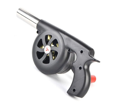 Portable Manual Hand Crank Air Blower Fire Up Campfires Fast Heavy Duty Metal Stoker Bellows Pump with easy grip handle.