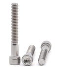 Kickass Set Of 20 Heavy Duty 1/4-20 By 3 Inch Socket Head Cap Screws Featuring Allen Hex Drive Crafted From Rock Solid 18/8 Stainless Steel 304 With Partial Thread And Coarse Thread Specs, showing three stainless steel screws.