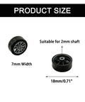 30 Piece Rubber Tire Wheel Set With 2mm Shafts For DIY RC Cars Robots And More, showing 18mm diameter 7mm width wheels with 2mm shaft