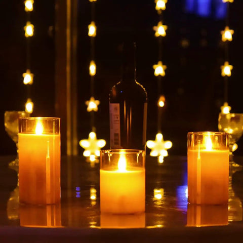 Flameless Led Candles Flickering Real Wax Look Pillar Candles With Moving Flame Fake Wickless Design Battery Operated With Timer Remote Glass